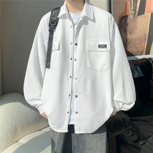 港风华夫格工装衬衫男大码情侣衬衣男长袖衬衫男CS7754P45控图片