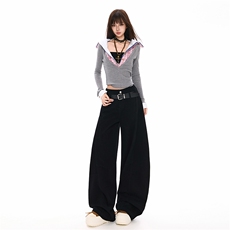原创美式复古弧形牛仔裤男女春季新款宽松休闲阔腿长裤YD9083-P80，男装牛仔裤，星座509