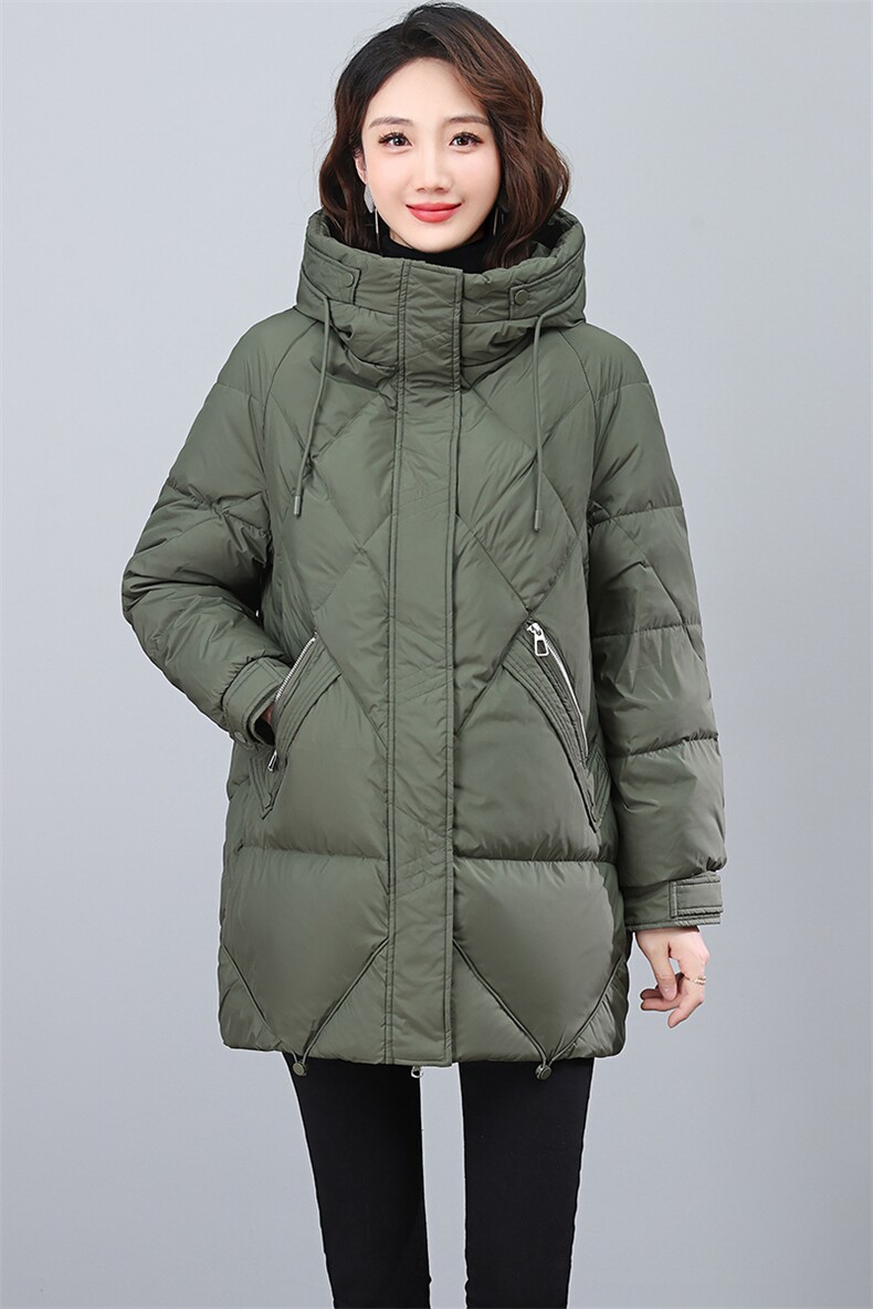 全年现货~2023年冬季新款羽绒服中长款连帽白鸭绒外套,女装羽绒服,忆绮罗