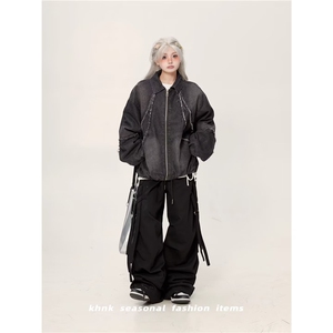 ins新款做旧扎染重工毛边牛仔外套慵懒百搭潮流夹克男LF4003-P77图片