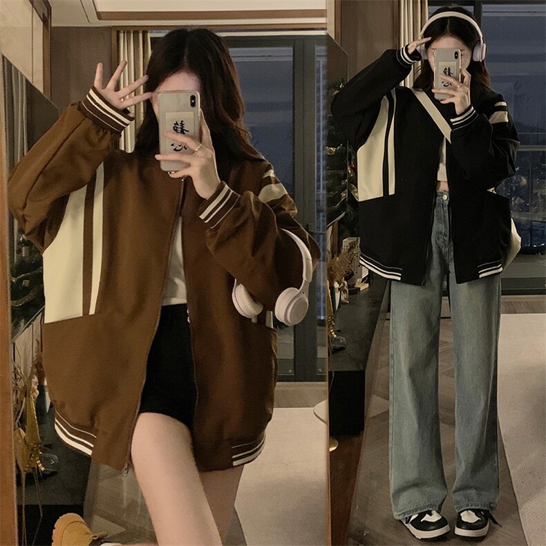 外套女2025春秋高级感棒球服美式复古oversize小众上衣C701-85图片