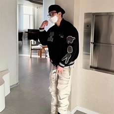 W9515-P70网图现货新款棒球服毛巾刺绣情侣宽松夹克外套，男装夹克，星座1608-2