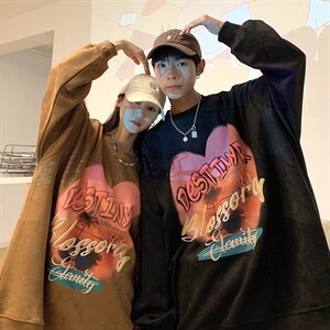 2026秋装 发泡印花麂皮绒爱心情侣卫衣外套宽松上衣G1020 P58 男图片
