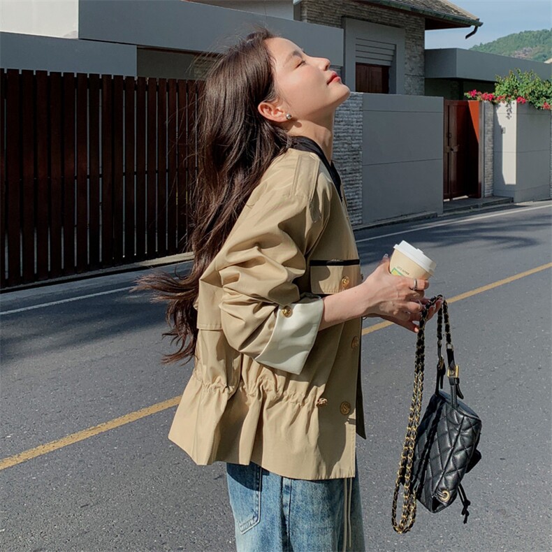 学院风卡其色小香风短款外套春秋2025新款小众设计感收腰工装夹克，女装短外套，浙宝182A