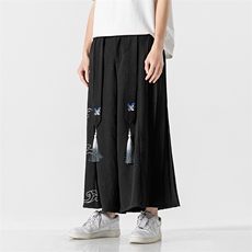夏季改良汉服阔腿裤飘带乱麻古风裙裤仙鹤宋裤男女情侣K236/P85，男装民族服装，电商A221A