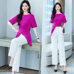 高端职业套装女薄款2024夏季新款时尚气质女神范垂感阔腿裤两件套图片