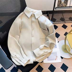 麂皮绒长袖衬衫男韩版痞帅春秋季宽松潮流免烫衬衣服外套C696/P56图片