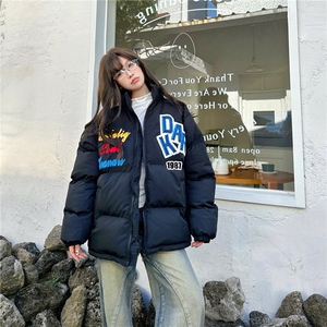 美式植绒刺绣棉服男女冬季加厚情侣保暖潮牌宽松面包服潮图片