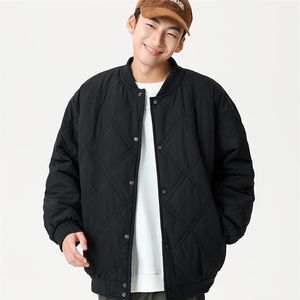 冬季纯色菱形格棒球服棉服保暖宽松休闲简约情侣款棉衣MY385-P65图片