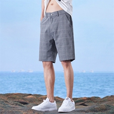 男士休闲短裤夏季新款冰丝格子五分裤直筒弹力夏天男西裤D506-P40，男装牛仔裤，星座509