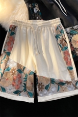 1港风大码M-5XL日系刺绣民族风潮五分裤短裤男DK7791P45控59，男装牛仔裤，星座226-2