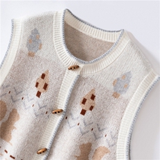 秋冬新款松鼠马甲单排扣开衫时尚百搭，女装针织衫/毛衣，亿嘉羊绒