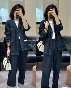 明星同款牛仔裤女秋冬2025新款加绒显瘦九分小个子阔腿加绒直筒裤图片