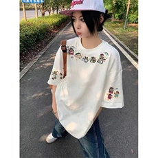 网图有货美式卡通蜡笔小新刺绣短袖T恤男女情侣宽松上衣A512-P35，男装T恤，星座1505