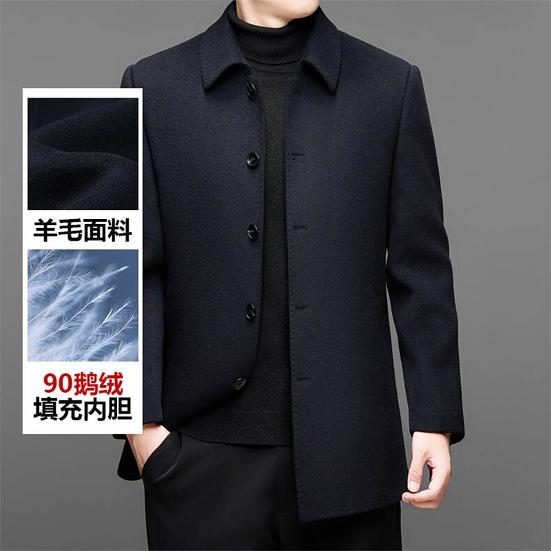 高端羊毛双面呢羽绒夹克外套男羊毛双面呢中老年90白鹅绒内胆夹克图片