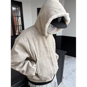 大理石座山雕棉服男冬美式复古羊羔毛外套加厚连帽夹克 M6109图片