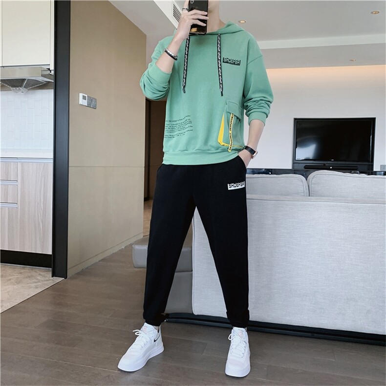 秋季男士潮流连帽套头学生长袖运动休闲卫衣套装男TZ778P65,男装休闲套装,电商A086