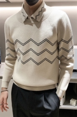 店主风小伙男士衬衫领套头假二件针织毛衣男301A-1/M61/P75控95，男装针织衫/毛衣，星座301A-1
