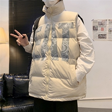 2026秋冬宽松立领印花羽绒棉马甲背心手塞棉MJ17500/P75卡其色2，男装背心/马甲，电商A094