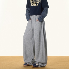 8XL-M灰色抽绳休闲裤男宽松阔腿裤卫裤设计感拖地裤男裤K9174P58，男装休闲裤，电商D206-1