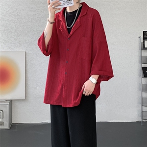 胖胖哥港风潮牌提花袖镂空古巴领衬衫男秋季大码宽松休闲百搭衬衣图片