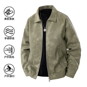 美式复古翻领皮衣外套男美拉德高级感麂皮绒情侣夹克A02518-P85图片