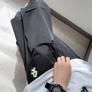 休闲裤男韩版潮流褶皱个性2024夏季ins裤脚开衩长裤K5106-P30图片