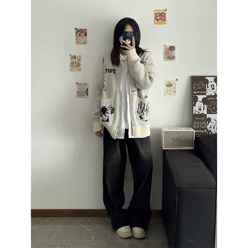 自家网图有货 达芬奇手稿拉链针织开衫宽松毛衣外套男女 W133-P65图片