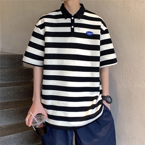 1美式港风条纹短袖polo衫大码M-5XL翻领短袖T恤男DP8761P40控59图片
