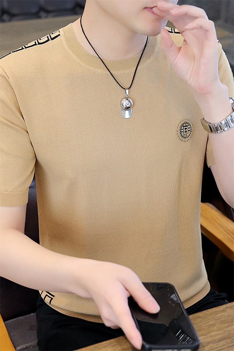 7932-P50夏季休闲时尚短袖毛衣男打底衫欧货T恤潮牌针织衫,男装T恤,电商D310B-1