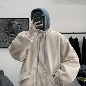 冬季新款假两件加厚情侣夹克衣服设计感连帽工装外套男JK566-P85图片