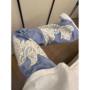【有货】N6014CC-特P65 蕾丝和平鸽贴布刺绣牛仔裤男女款裤子图片