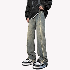 美式ins高街hiphop重工艺水洗毛边牛仔裤货号K712P65，男装牛仔裤，电商A063