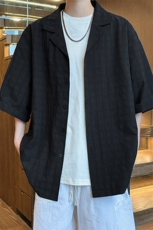 C5029/P40夏季新品西服领衬衫男个性肌理感格纹潮男宽松衬衣上衣，男装西服，电商A141