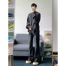 B221美式ins高街暗黑光版修身微喇牛仔裤LK23137-P55控78，男装牛仔裤，电商B221