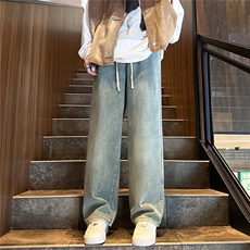 k1064-p55-控78M-5XL立体印花港风高阶宽松牛仔裤微喇，男装牛仔裤，星座116