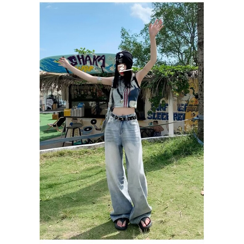 潮流新款美式微喇牛仔裤女春夏街潮痞帅百搭潮流简约显高休闲长裤,男装牛仔裤,星座218-1（原230）