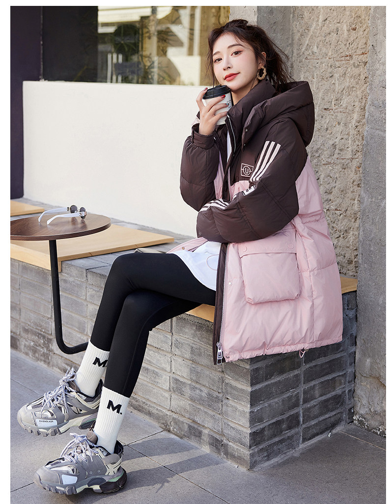 现货。连帽中长款白鸭绒羽绒服女冬季新款设计感小众加厚立领外套,女装羽绒服,E百度