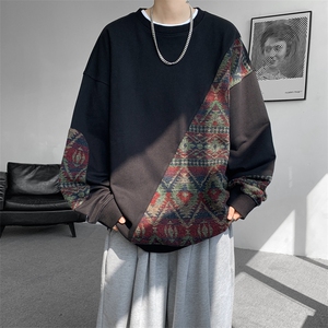 8XL-M民族风拼接卫衣大码胖子费尔岛上衣圆领复古外套WY5106/P55图片