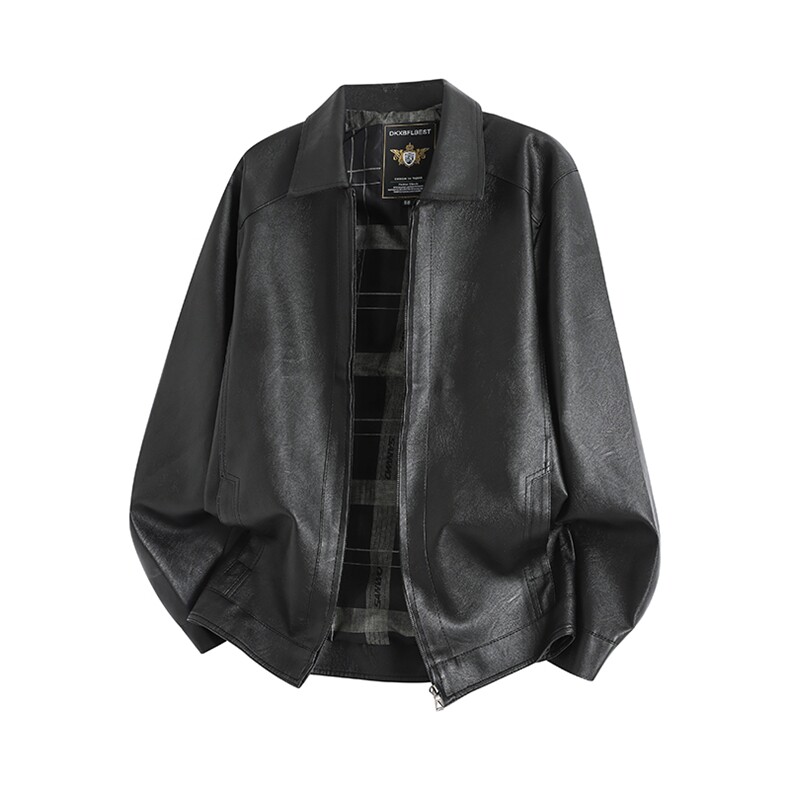 新款男士休闲风翻领皮夹克简约款1409-6607-P58，男装夹克，星座1409