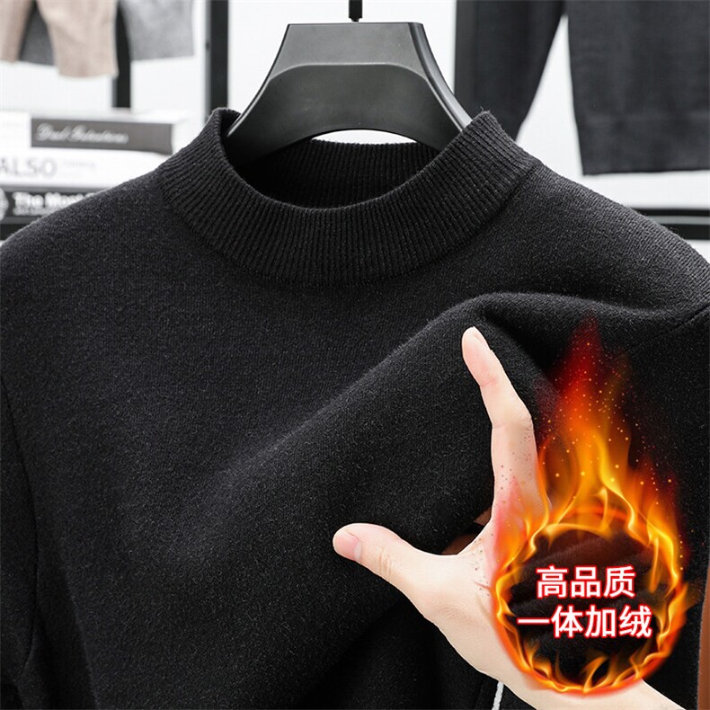 冬季男士中领一体绒毛衣休闲保暖加绒加厚半高领商务上衣男,男装针织衫/毛衣,钱塘6003（原4033）