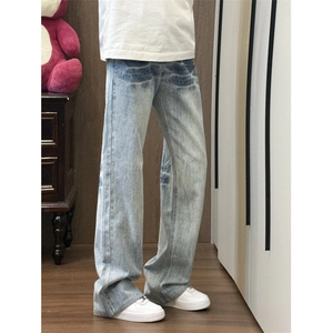 【有货】NZ455CC-特P42冰蓝闪电纹水洗牛仔裤男女宽松裤子