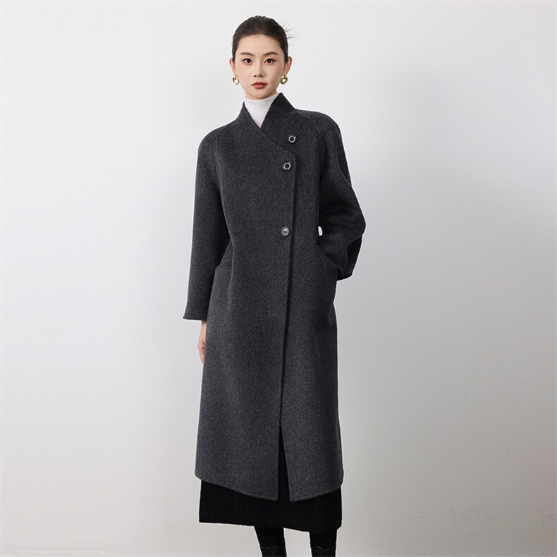 2025年秋冬新款双面呢大衣羊毛大衣女中长款宽松韩版茧型毛呢外套,女装双面呢大衣,贝源羊绒