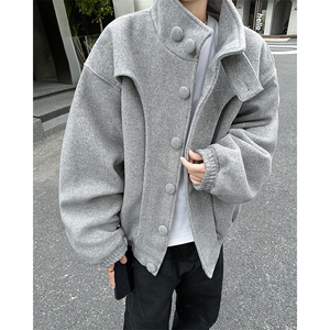 秋冬复古短款毛呢大衣韩版重磅网红解构立领外套男 MNR3001-P120,男装毛呢大衣,星座302B-2