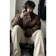 现货）档口图美拉德复古皮棉衣纯色立领加厚棉袄棉服7383-特P90，男装棉衣，星座1213