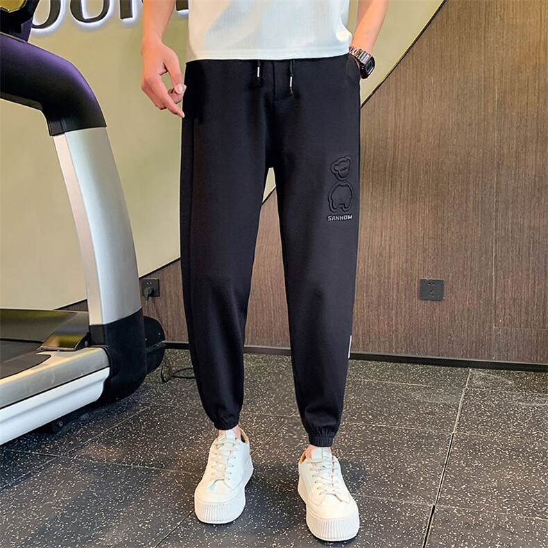 黑色2023春夏装男士九分裤青年束脚运动卫裤休闲裤潮K137-P65控98图片