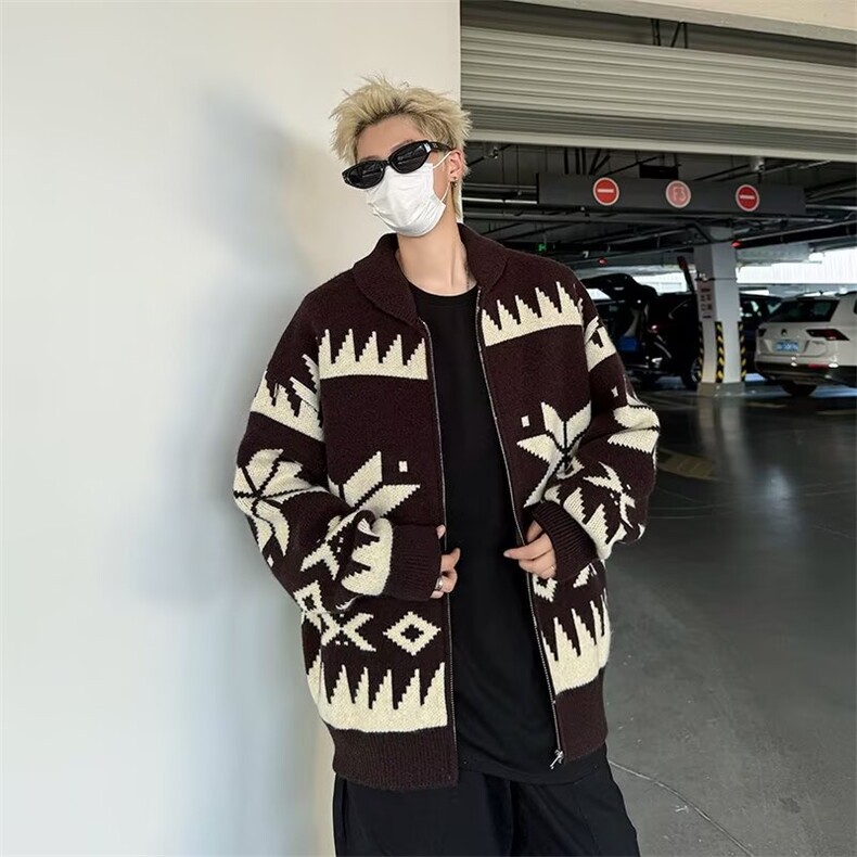 针织衫外套男士春秋季新款美式宽松开衫毛衣男生潮牌休闲翻领夹克,男装针织衫/毛衣,星座1013