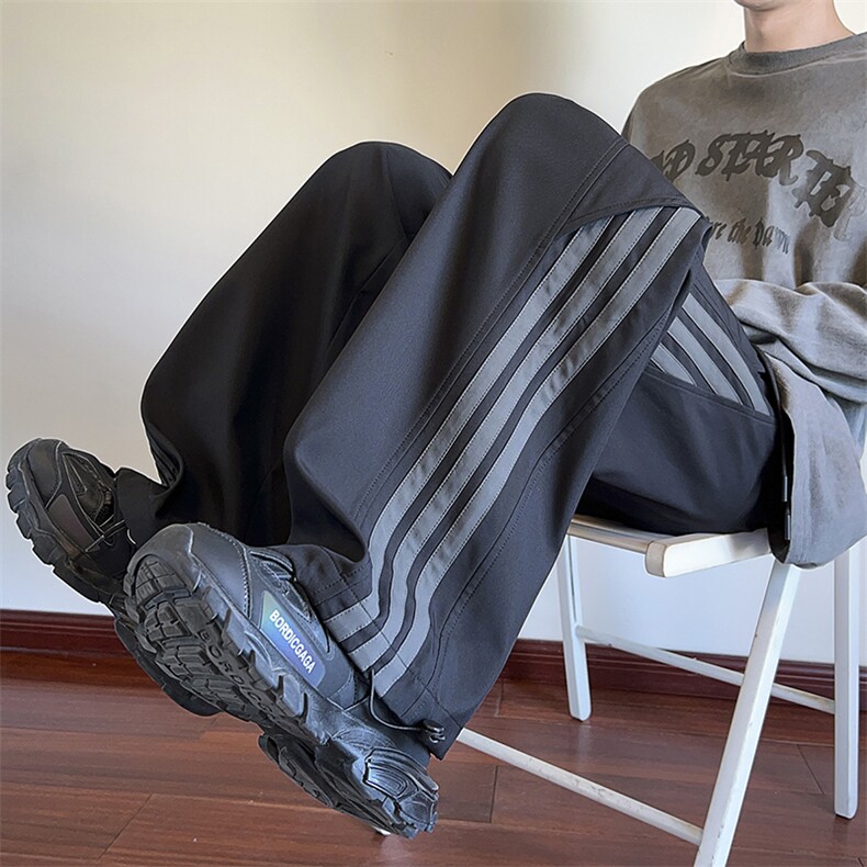 秋季现货宽松纯色直筒垂感拼色条纹休闲裤男DSA157B-K9850-P40,男装休闲裤,电商A157B