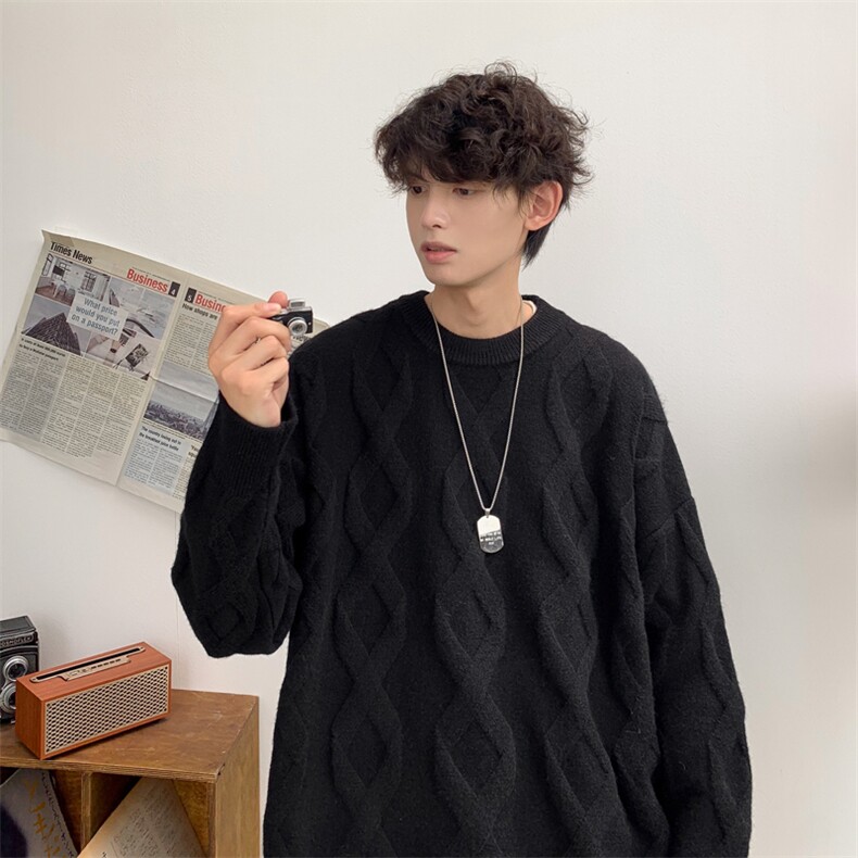 秋冬新款港风复古麻花提花套头圆领保暖毛衣XZ608-M801-P65控88,男装针织衫/毛衣,星座608(原A046)