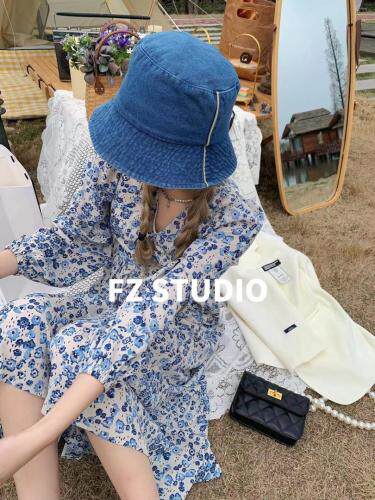 【春季新款】自制长款蓝花连衣裙,女装连衣裙,F/TU
